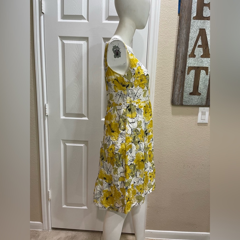 Valentina Naldi yellow floral 100% linen tiered sundress Size XSmall